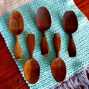A Finished Wooden Spoon and Three Spoon Blanks by Ryan Morse