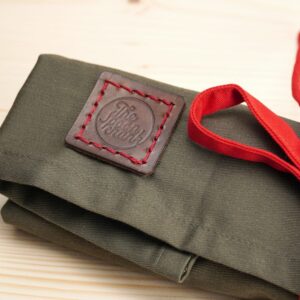 Tool Roll - 6 Pockets - Cotton - Sage green & Red