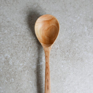Large cherry wood hand carved cooking and serving spoon 10 inch (25 cm)