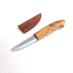 Wood carving knife 52100 carbon steel Olive wood handle free leather blade sheath