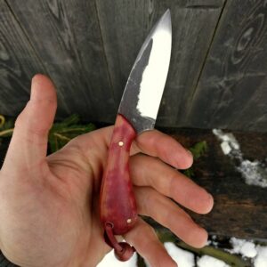 Red Skinning knife, Skinner, Small Hunting knife with leather sheath