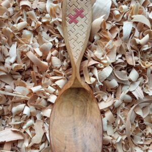 Maple spoon with milk paint