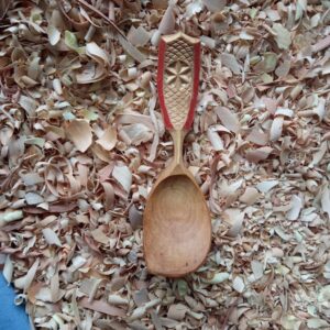 Maple spoon with pattern and milk paint