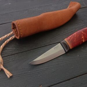 Puukko handmade Karelia birch handle Leather sheath Wood carving and Bushcraft knife