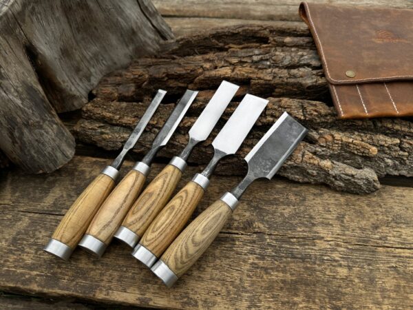 5-Piece Small Timber Framing Chisel Set with Leather Case - The Spoon Crank