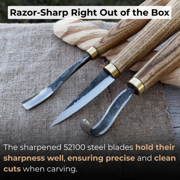 3-Piece Spoon Carving Tool Set with Sharpening Board - Image 3