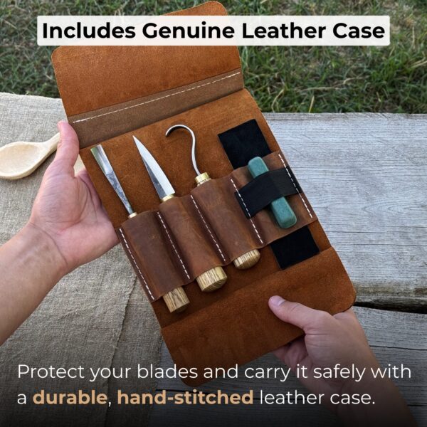 3-Piece Spoon Carving Tool Set with Sharpening Board - Image 5