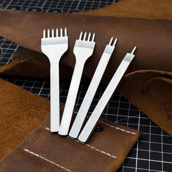 4-Piece Diamond Style Leather Pricking Iron Set, 1, 2, 4, 6 Prongs