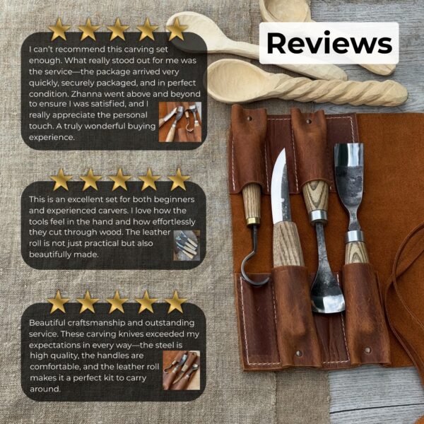 4-Piece Spoon Carving Tool Set with Leather Roll - Image 10