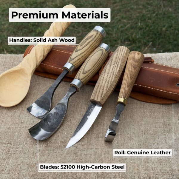 4-Piece Spoon Carving Tool Set with Leather Roll - Image 7