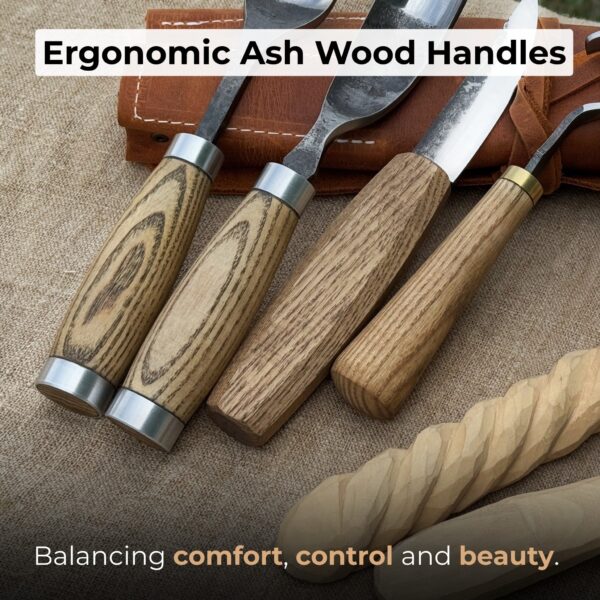 4-Piece Spoon Carving Tool Set with Leather Roll - Image 4